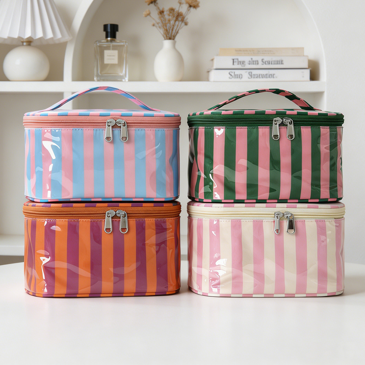 Skincare D'Alba - PVC Stripe Large Capacity Cosmeitc Bag
